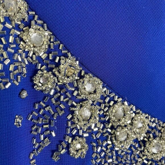 Lilli Diamond Vintage Blue Sheath Midi Rhinestone Beaded Dress Long Sleeve 10 - Picture 9 of 15